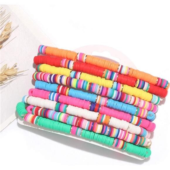 Surfer Heishi Bracelets for Women Stackable Rainbow Vinyl Disc Clay Beaded - Picture 3 of 8